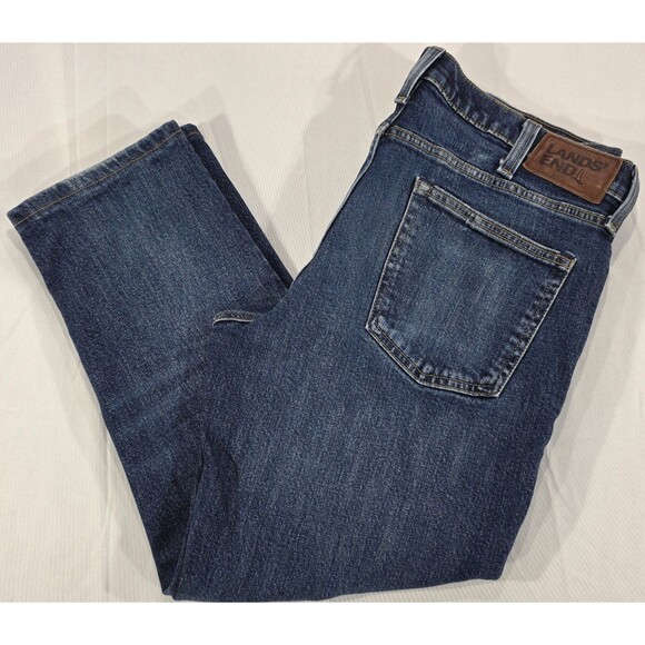 Lands End Mens Jeans Square Rigger Straight Leg Medium Wash Stretch Denim 35x26 - Picture 6 of 16